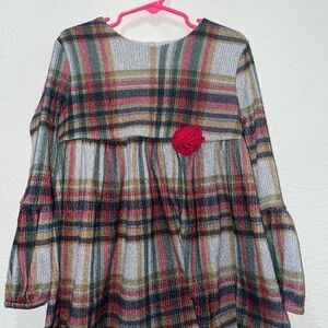 Bonnie Jean Multicolor Plaid Dress with Red Accent